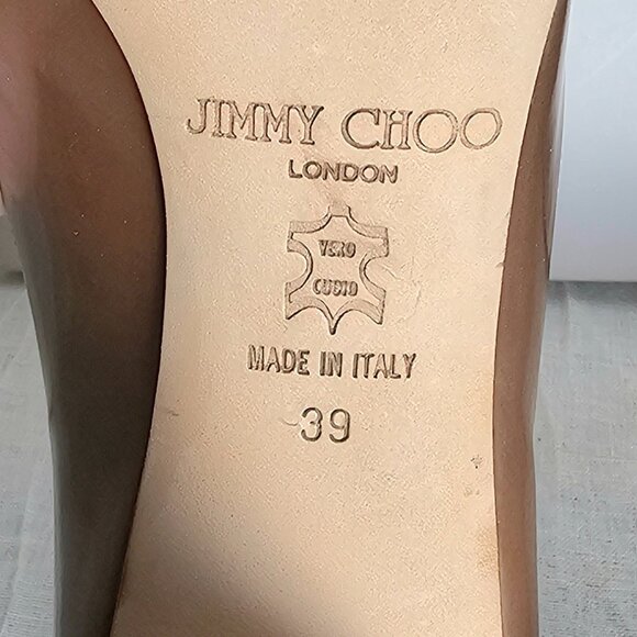 Jimmy Choo Metallic Peep Toe Heels Champagne Block Heel Pumps Size 39 - Picture 14 of 16